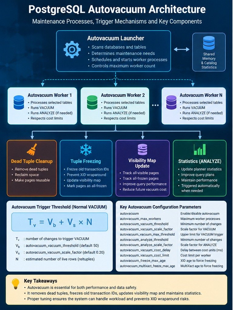 PostgreSQL Autovacuum Mimarisi — Launcher, Worker Süreçleri ve Tetikleme Parametreleri