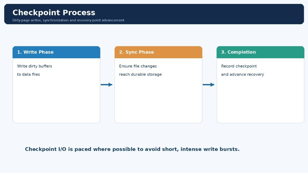 Checkpoint Process — Dirty-page writes, synchronization and recovery-point advancement