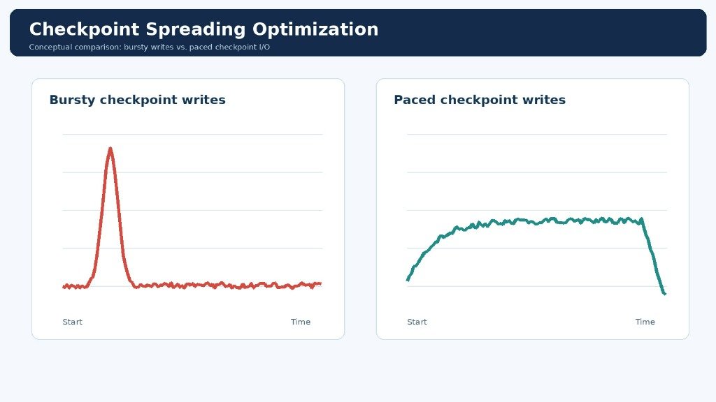 Checkpoint Spreading Optimization — Bursty checkpoint writes vs Paced checkpoint writes