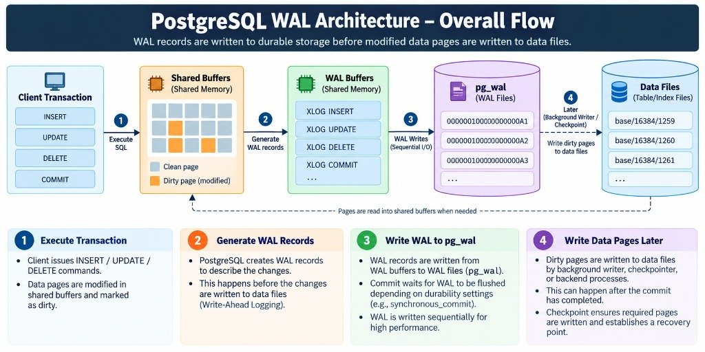 PostgreSQL WAL Architecture – Overall Flow