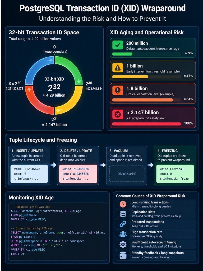 PostgreSQL Transaction ID (XID) Wraparound — 32-bit Alan, Yaşlanma Eşikleri ve Tuple Freezing Yaşam Döngüsü